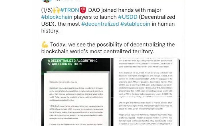 TRON Founder H.E. Justin Sun Announces the Launch of USDD — A Decentralized Stablecoin