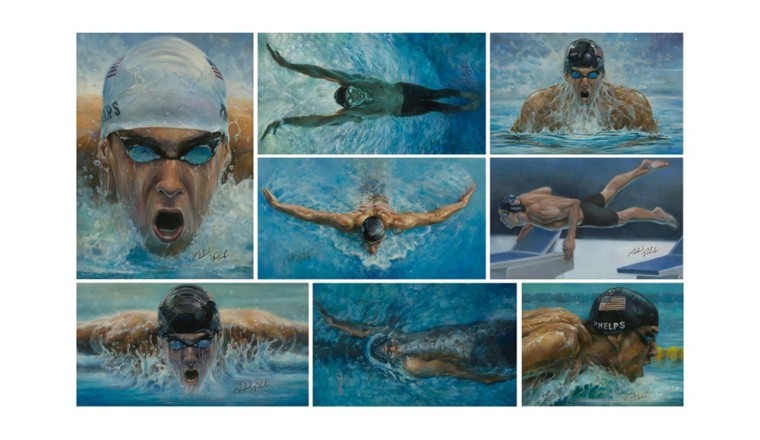 “Golden Eight” Collection of Signed Michael Phelps Paintings Unveiled for the First Time Ahead of 2024 Summer Olympics