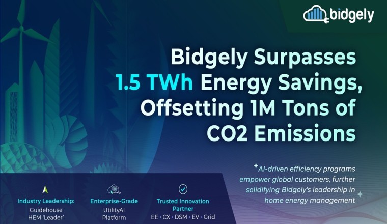 Bidgely تحقِّق إنجازًا بتجاوزها 1.5 تيراواط/ساعة من توفير الطاقة، مما أسهم في تعويض أكثر من مليون طن من انبعاثات ثاني أكسيد الكربون